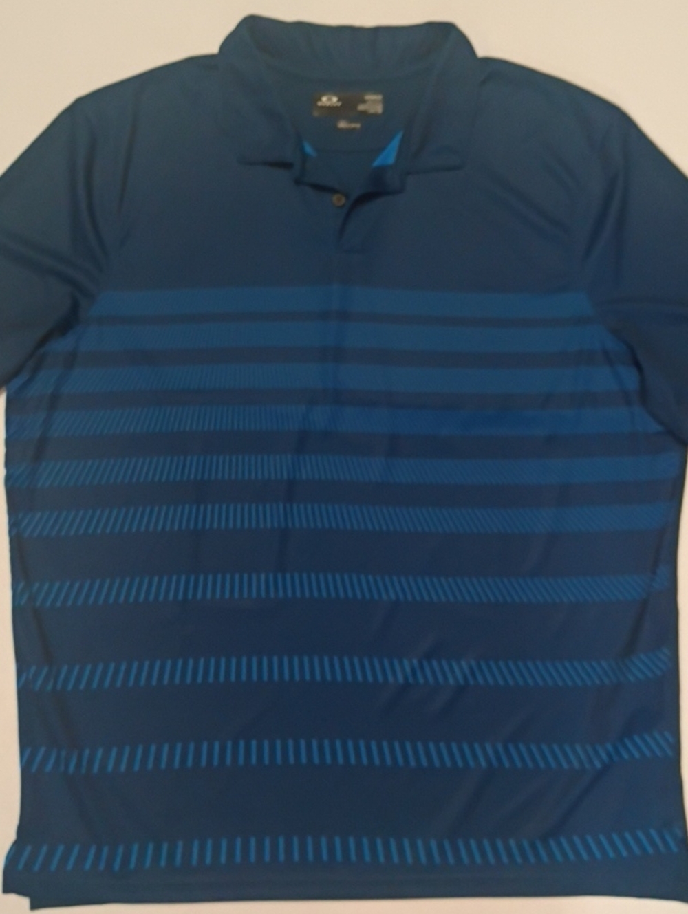 Oakley Blue Striped Performance Polo Hydrolix Golf Shirt